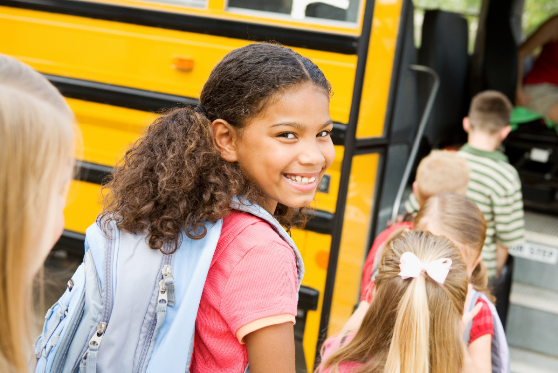 School bus and students